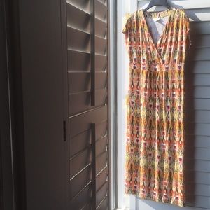 Brown and orange print stretch rayon j. Jill dress